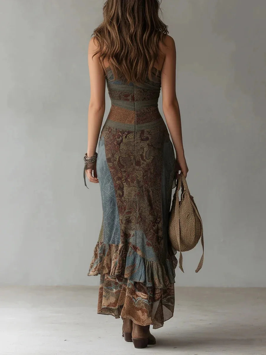 Julia | Women's Printed Asymmetrical One Shoulder High Slit Maxi Dress