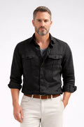 Karmelo | Men’s Button Front Long Sleeve Pointed Collar Pockets Shirt