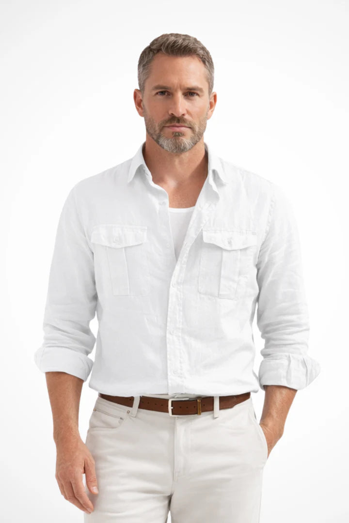 Karmelo | Men’s Button Front Long Sleeve Pointed Collar Pockets Shirt