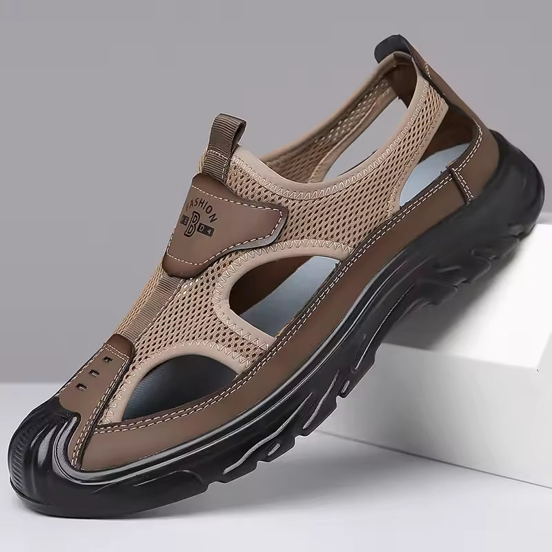 Karwin | Men's Cutout Closed Toe Slip On Mesh Summer Sandals
