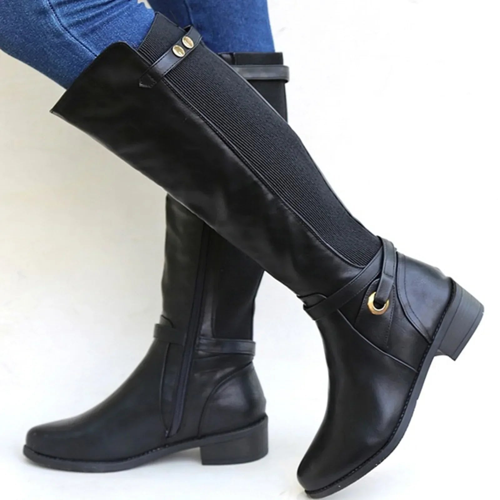 Penelope | Women's Zip Up Knee High Buckle Boots