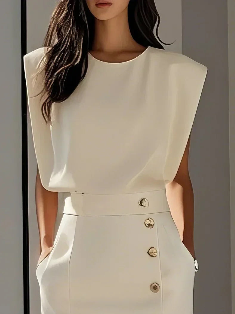 Kathleen | Women's Round Neck Front Slit Sleeveless Midi Dress