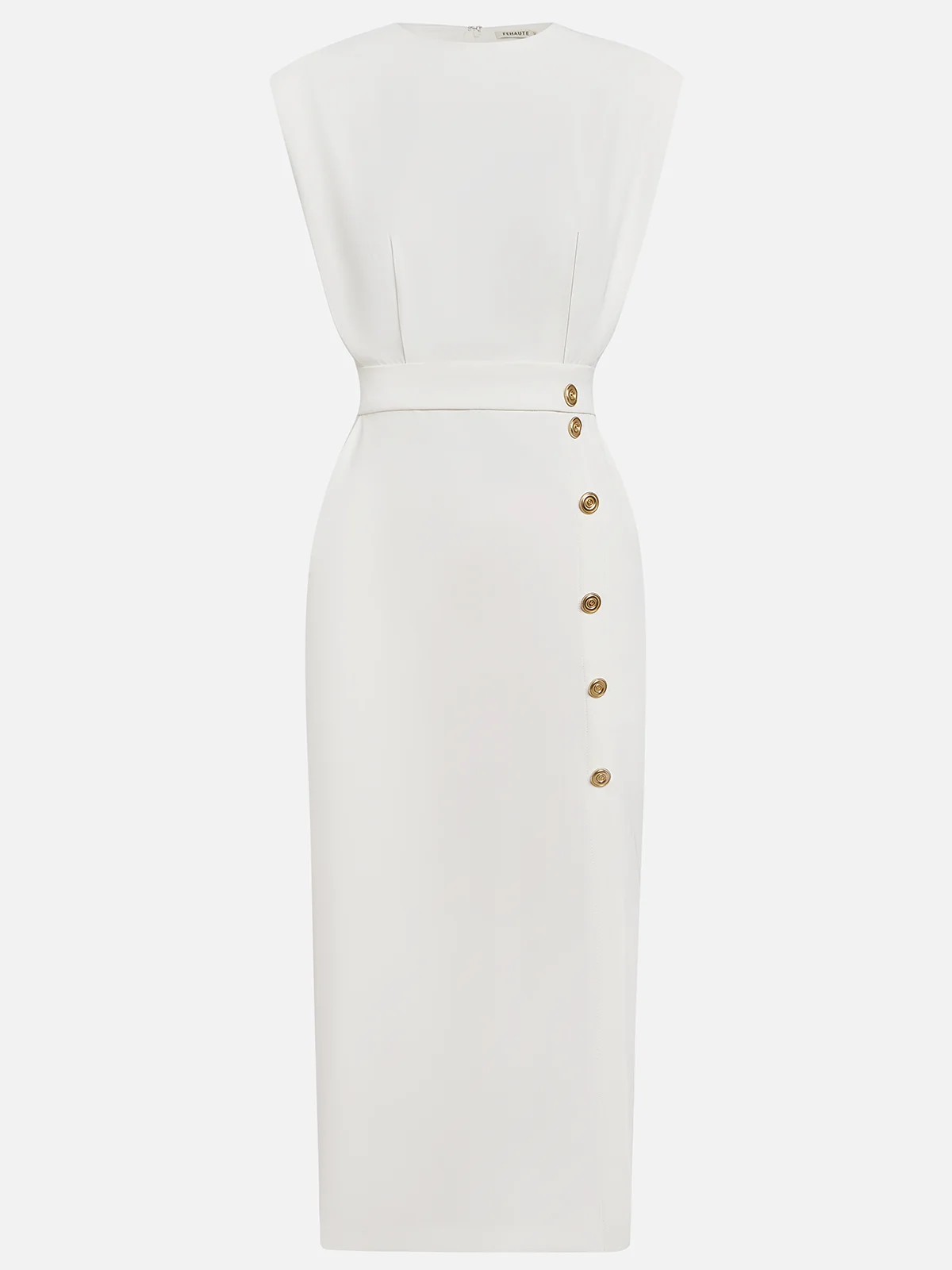 Kathleen | Women's Round Neck Front Slit Sleeveless Midi Dress