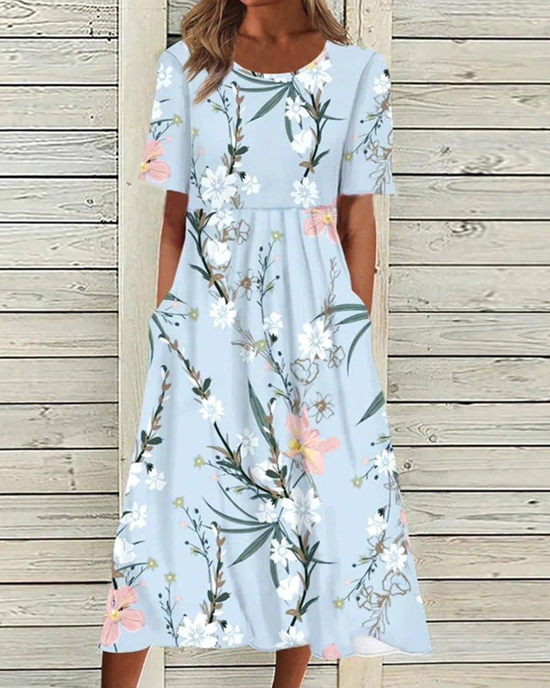 Kathryn | Women's Short Sleeve A Line Flowy Midi Dress