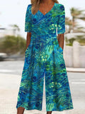 Kayleigh | Women's Printed Short Sleeve V Neck Pocket Jumpsuit
