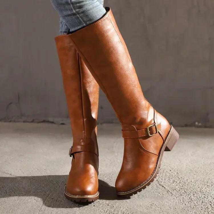 Keely | Women's Block Heel Side Zip Knee High Boots