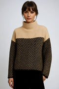 Kelsey | Women’s Turtle Neck Chevron Patterned Long Sleeve Sweater
