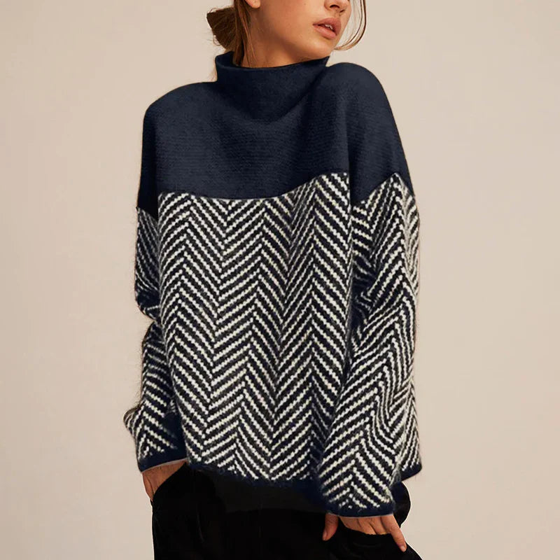 Kelsey | Women’s Turtle Neck Chevron Patterned Long Sleeve Sweater