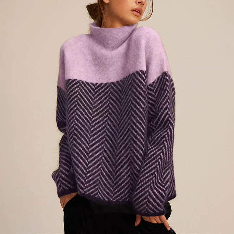 Kelsey | Women’s Turtle Neck Chevron Patterned Long Sleeve Sweater