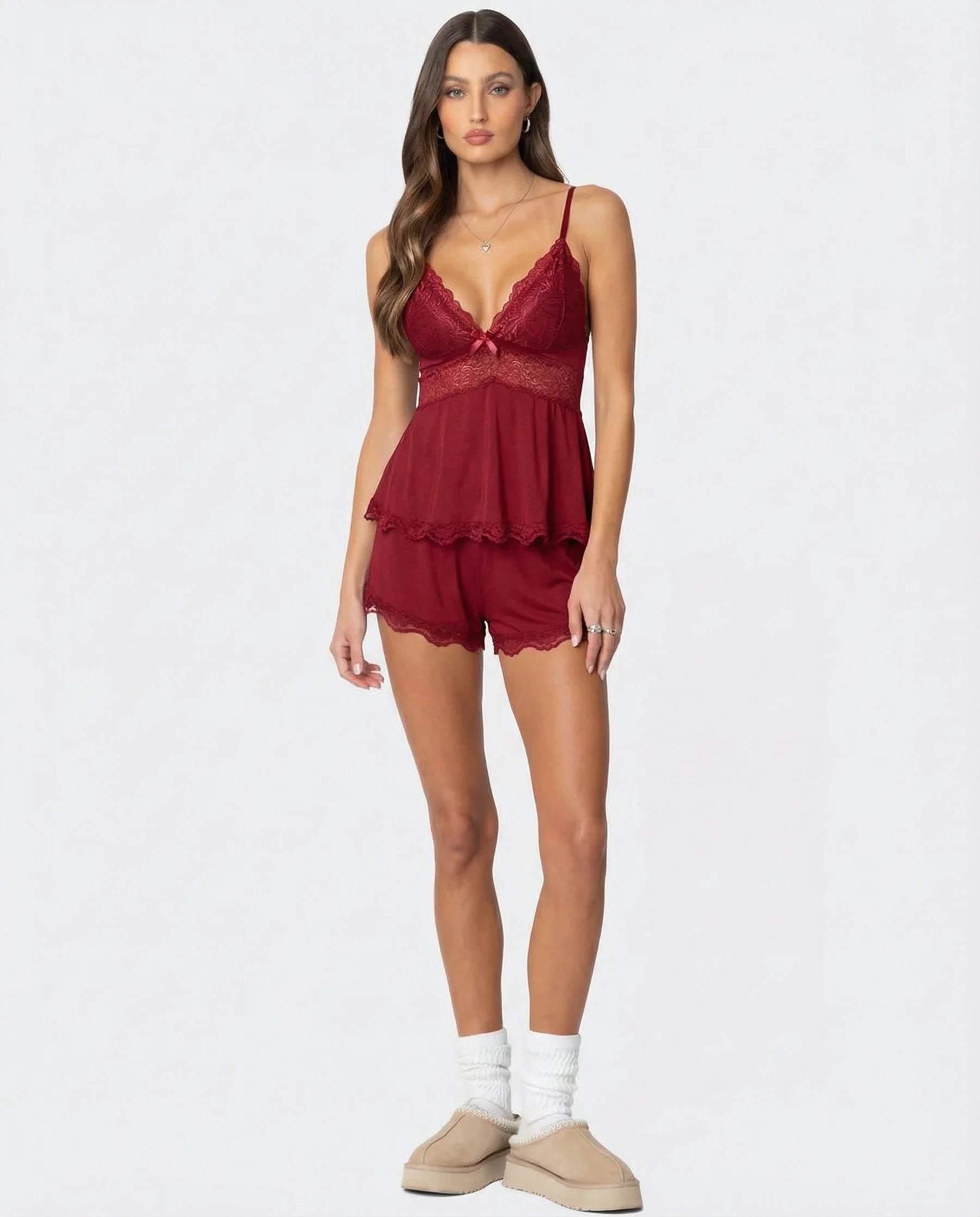 Kendra | Women's Scalloped Sleeveless V Neck Two Piece Set