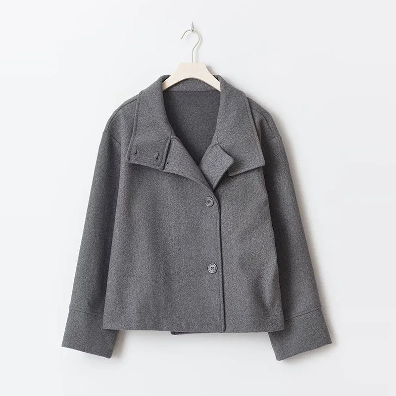 Keren | Women’s Collared Double Breasted Long Sleeve Button Front Coat