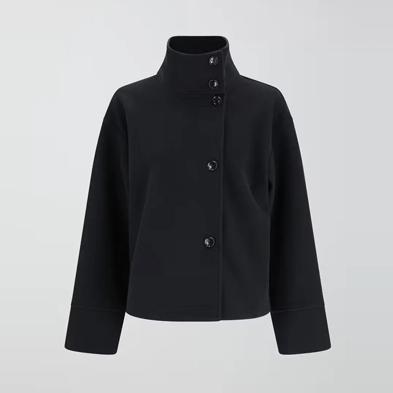 Keren | Women’s Collared Double Breasted Long Sleeve Button Front Coat
