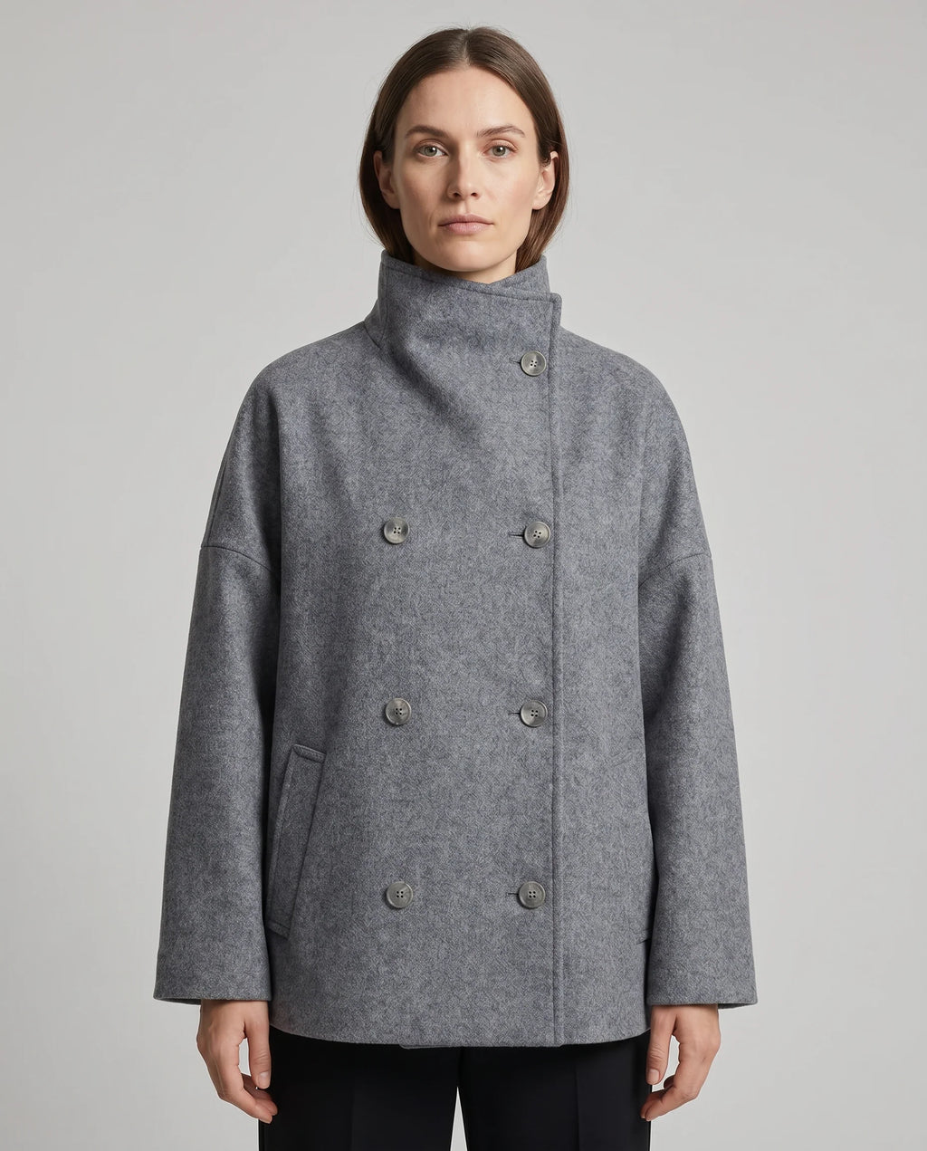 Keren | Women’s Collared Double Breasted Long Sleeve Button Front Coat