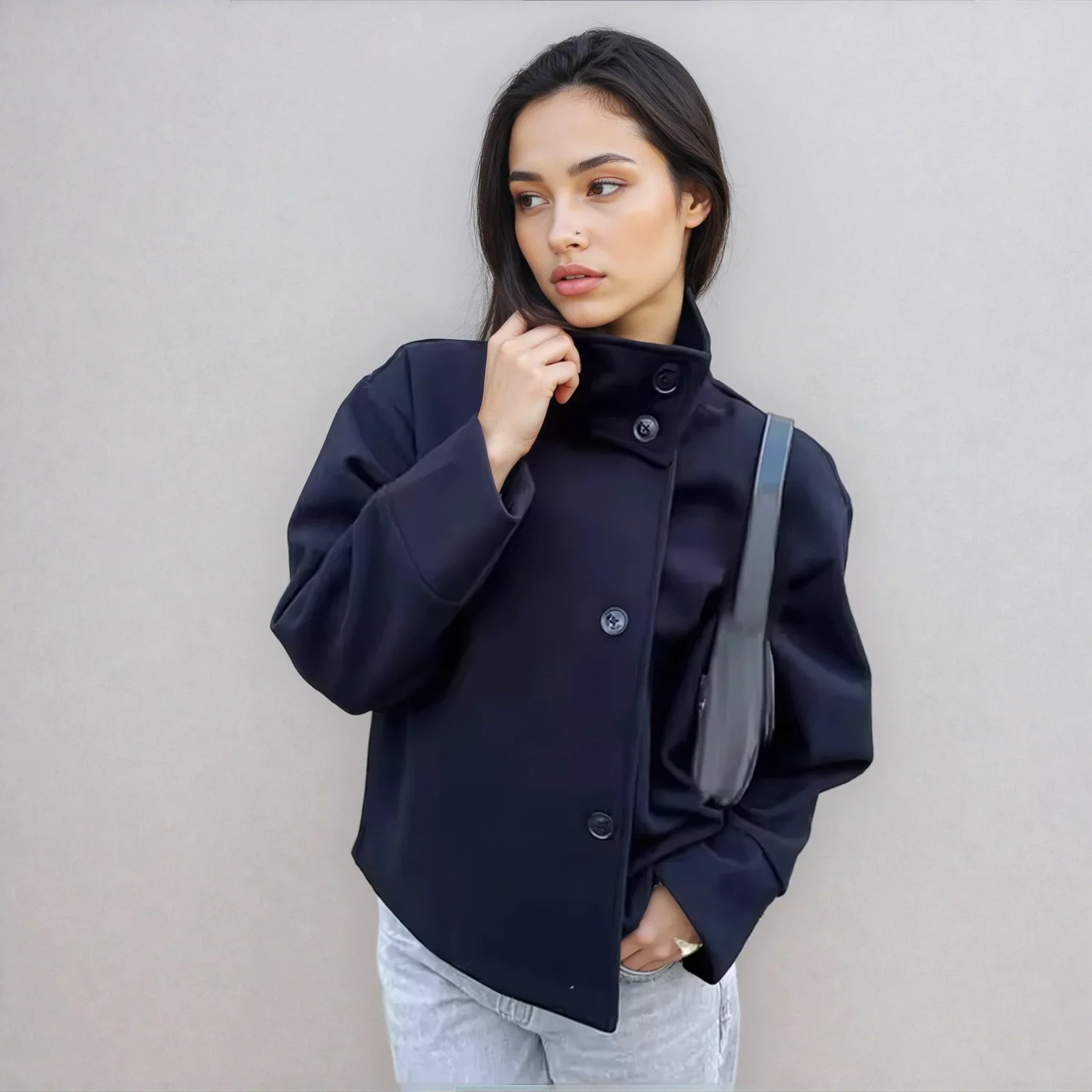 Keren | Women’s Collared Double Breasted Long Sleeve Button Front Coat