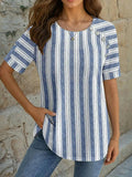 Kerensa | Women's Short Sleeve Stripe Print Crew Neck T-Shirt
