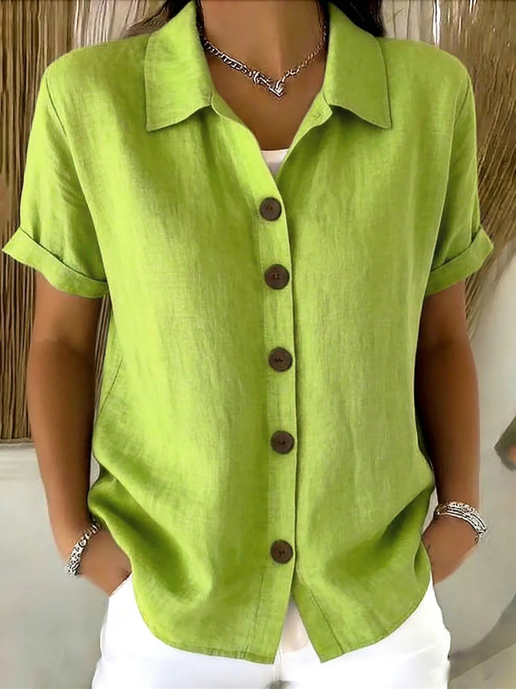 Khadija | Women's Rolled Sleeve Pointed Collar Buttoned Shirt