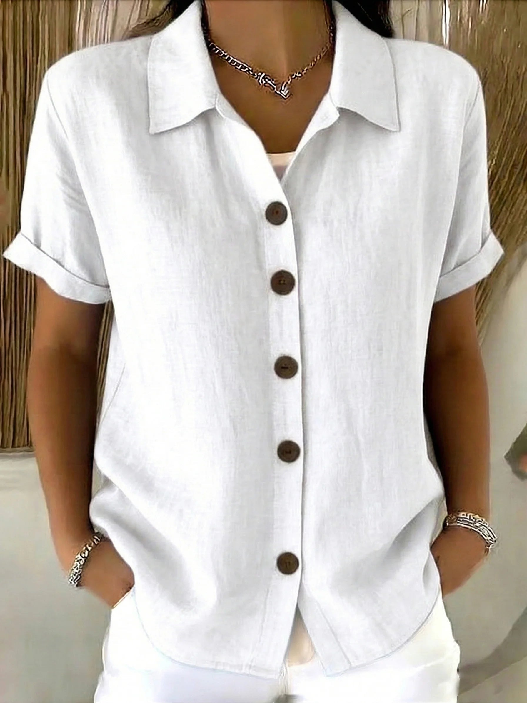 Khadija | Women's Rolled Sleeve Pointed Collar Buttoned Shirt