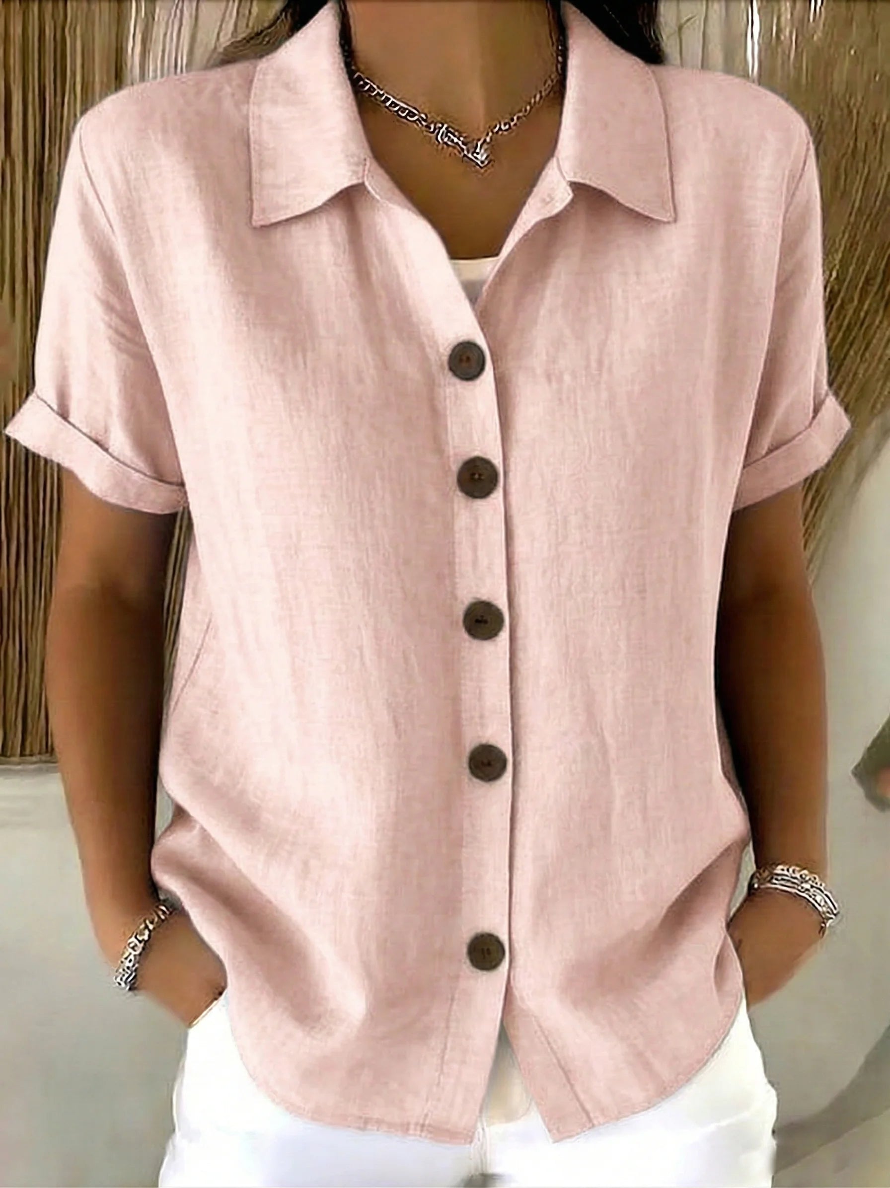 Khadija | Women's Rolled Sleeve Pointed Collar Buttoned Shirt