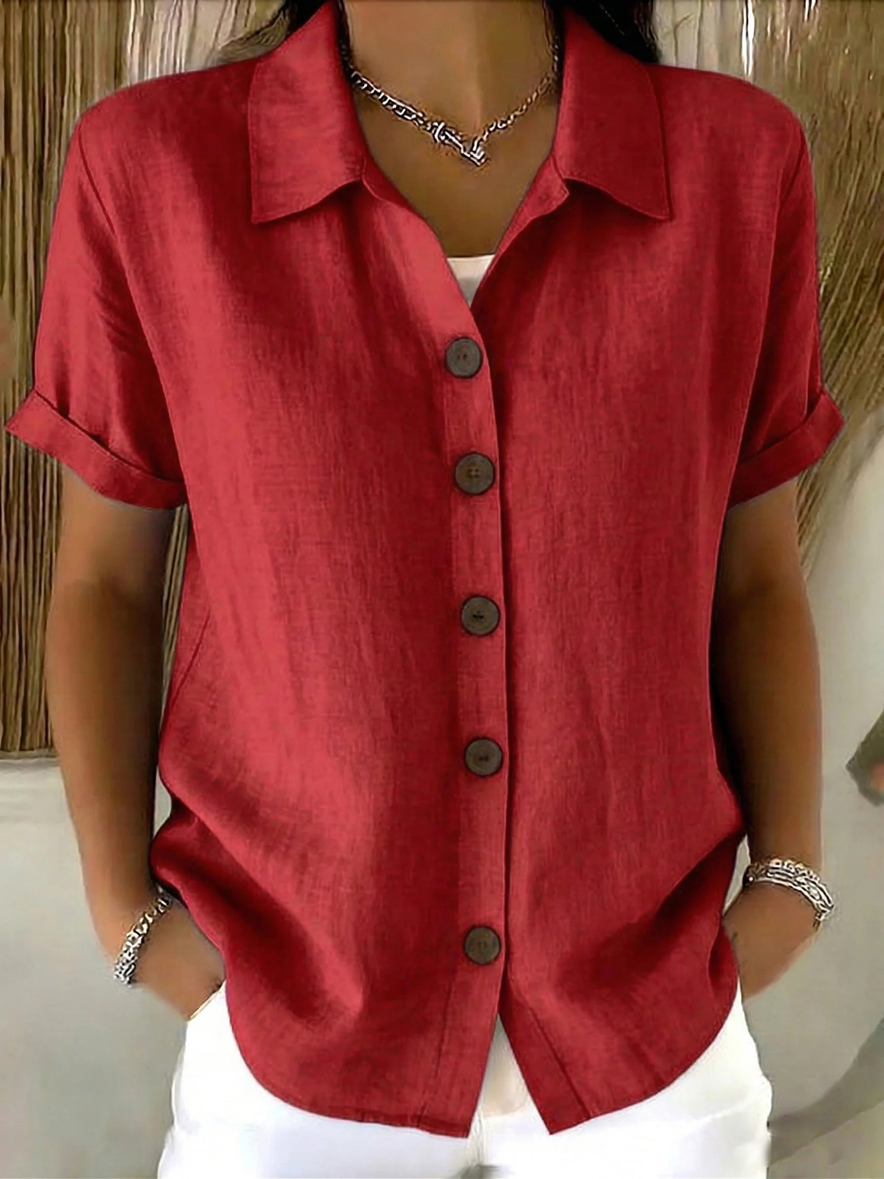 Khadija | Women's Rolled Sleeve Pointed Collar Buttoned Shirt