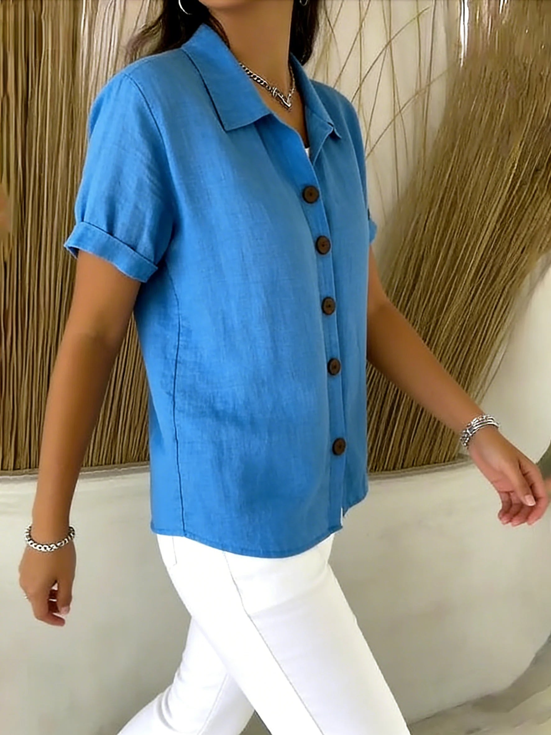 Khadija | Women's Rolled Sleeve Pointed Collar Buttoned Shirt