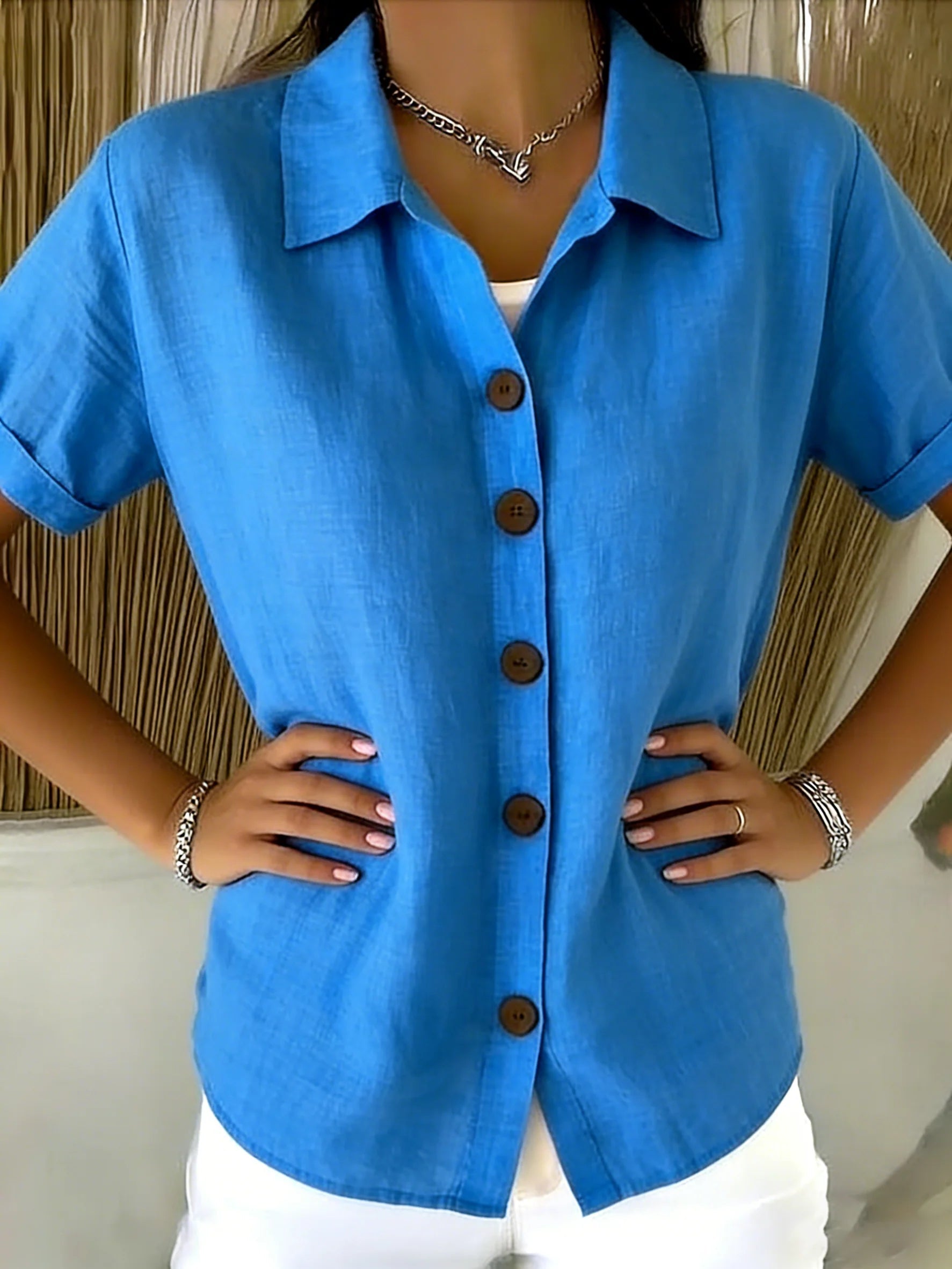 Khadija | Women's Rolled Sleeve Pointed Collar Buttoned Shirt
