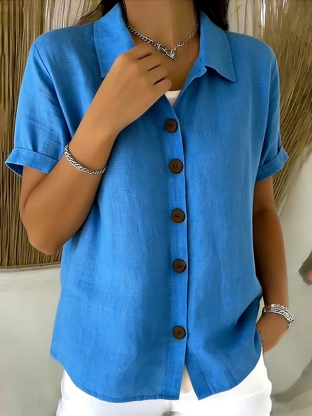 Khadija | Women's Rolled Sleeve Pointed Collar Buttoned Shirt
