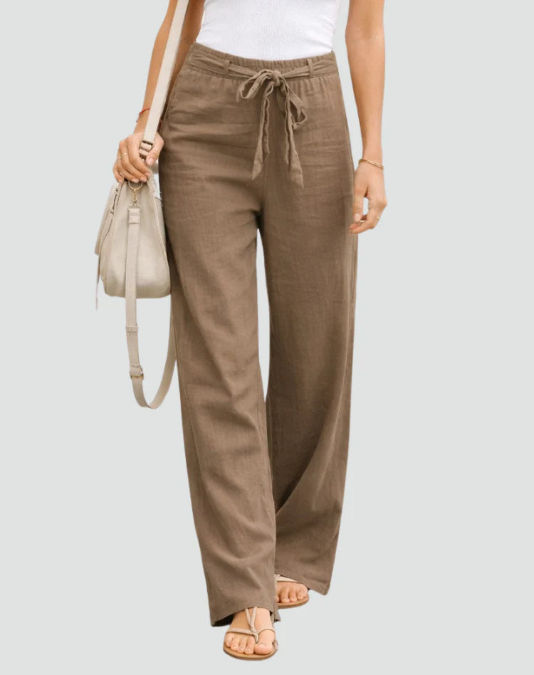 Khalia | Women’s Straight Leg Waist Tie High Rise Summer Trousers