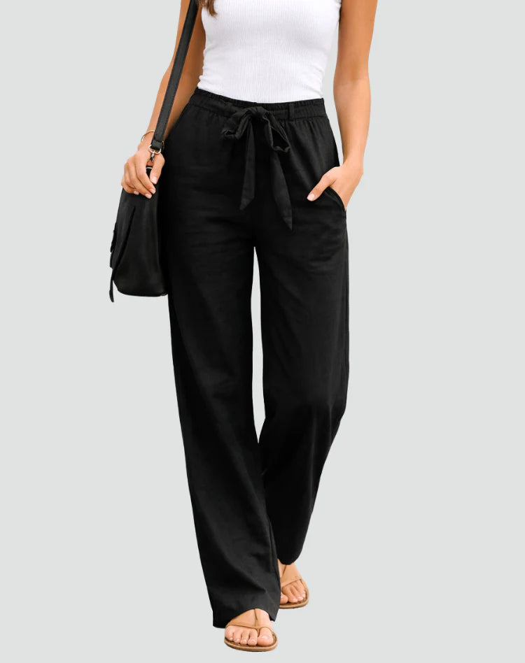 Khalia | Women’s Straight Leg Waist Tie High Rise Summer Trousers