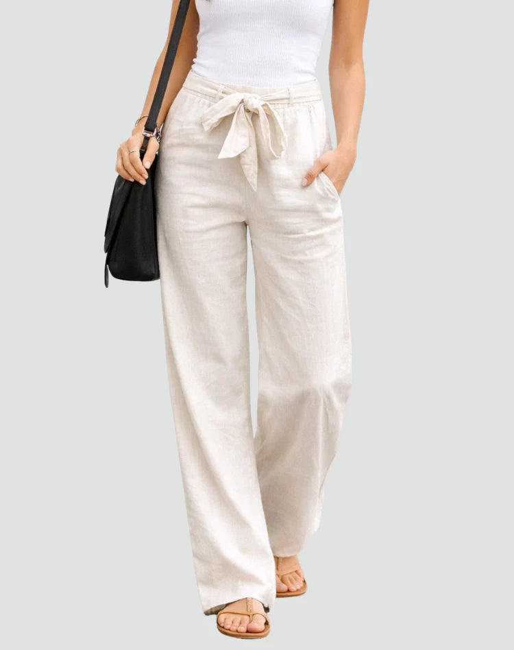 Khalia | Women’s Straight Leg Waist Tie High Rise Summer Trousers