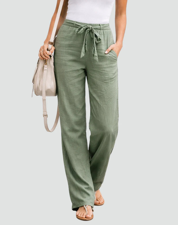 Khalia | Women’s Straight Leg Waist Tie High Rise Summer Trousers