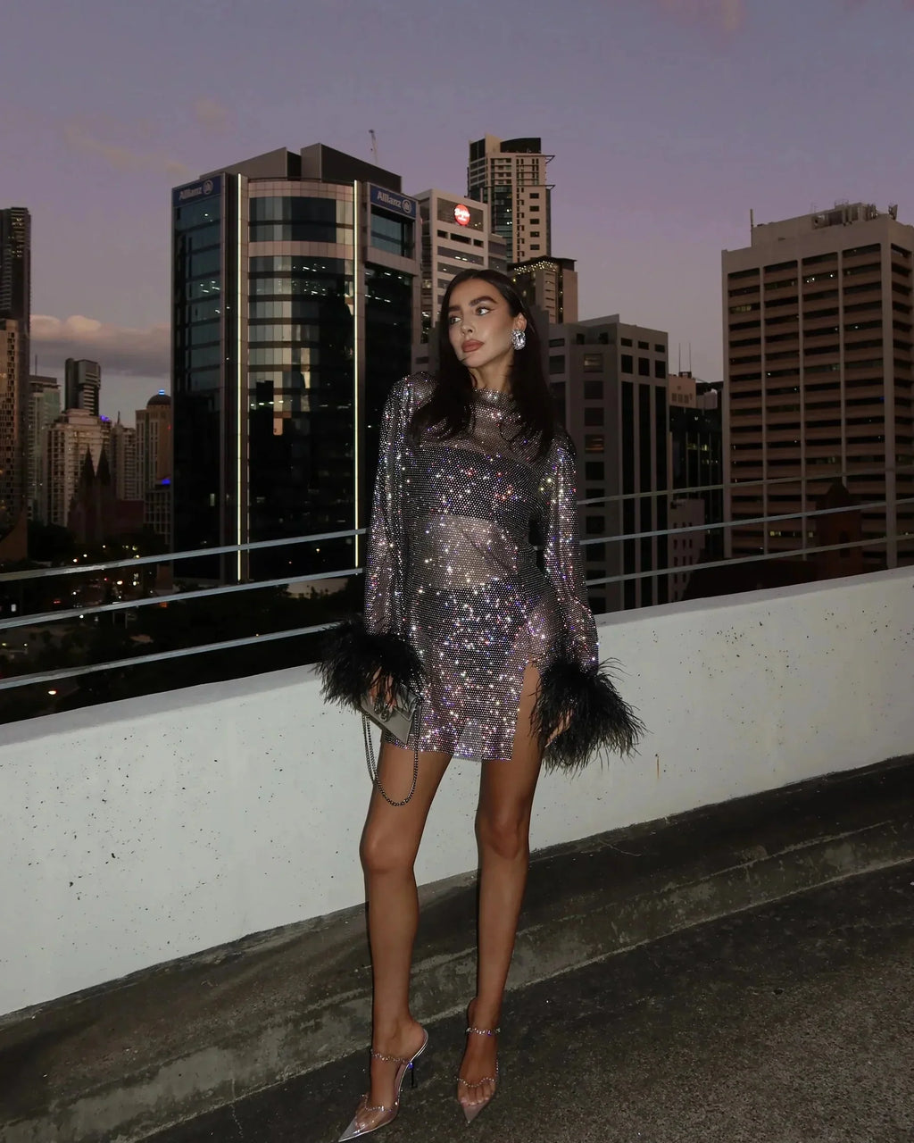 Khara | Women's Sequin Long Sleeve Boat Neck Mini Party Dress