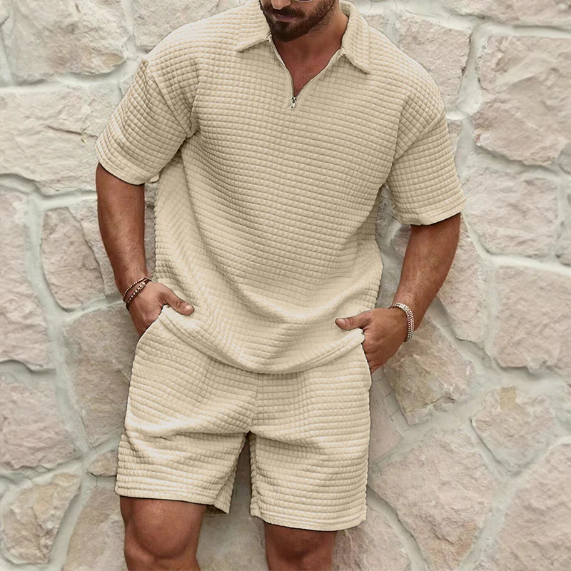 Kingston | Men's Textured Short Sleeve Zip Front Two Piece Matching Set