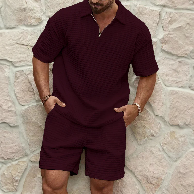 Kingston | Men's Textured Short Sleeve Zip Front Two Piece Matching Set
