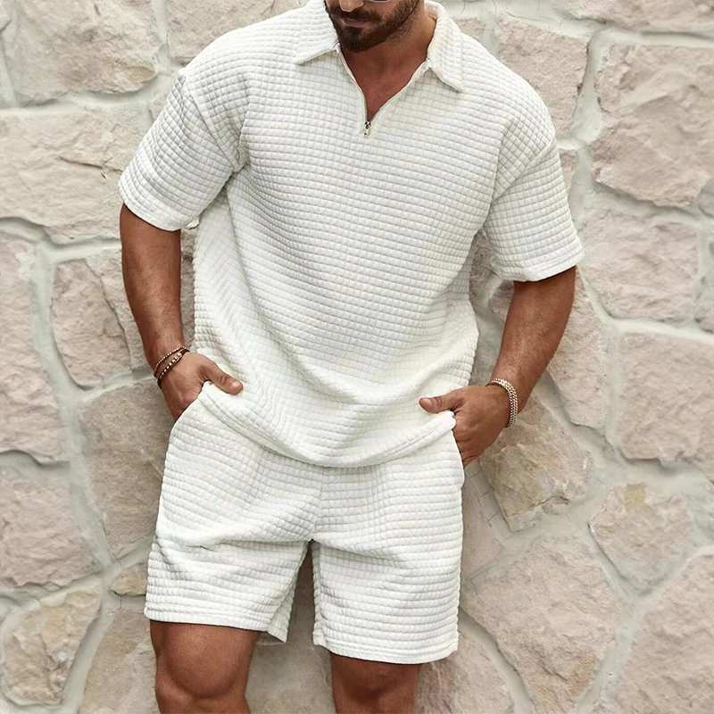 Kingston | Men's Textured Short Sleeve Zip Front Two Piece Matching Set