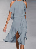 Kirstie | Women's High Neck Off Shoulder High Slit Midi Dress