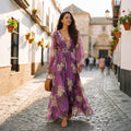 Kirstin | Women's Long Sleeve V Neck Floral Print Flowy Maxi Dress