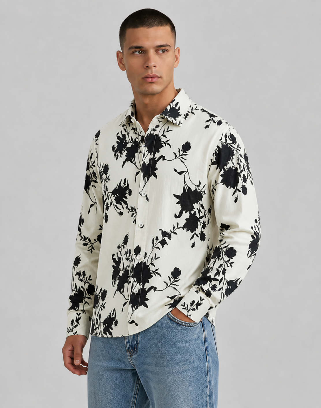 Kolin | Men's Pointed Collar Long Sleeve Floral Dress Shirt