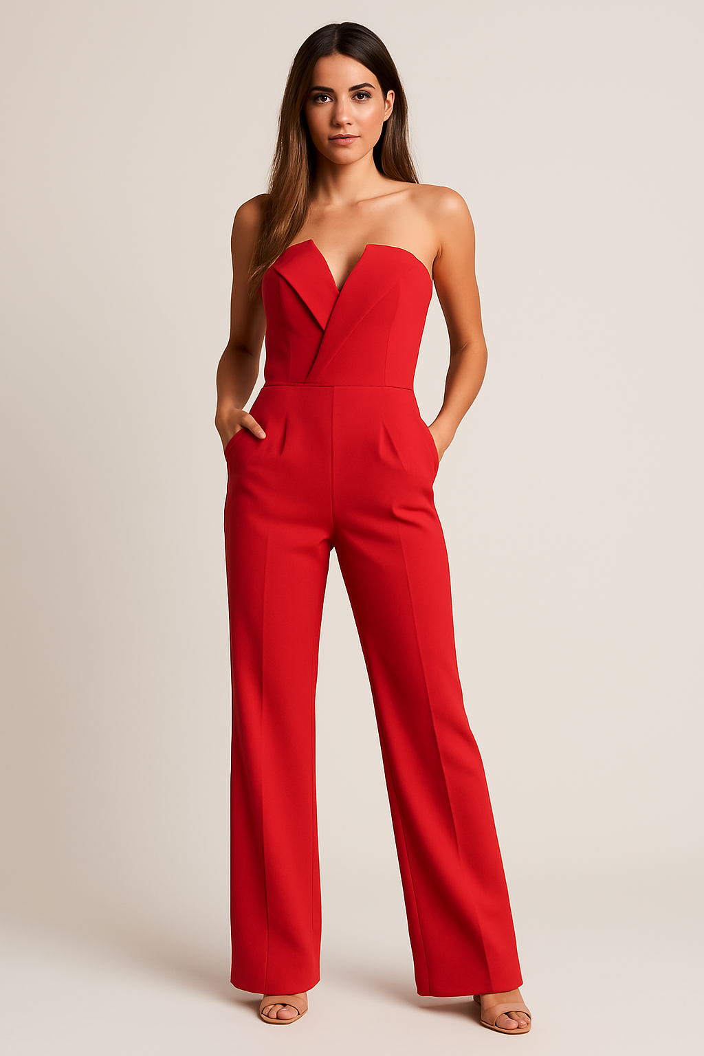 Krista | Women's Wide Leg Strapless Pockets Jumpsuit
