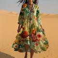 Kristina | Women's Floral V-Neck A Line Flowy Midi Dress