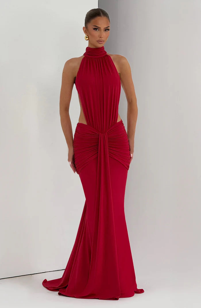 Larissa | Women’s Sleeveless Halter Neck Open Back Flowy Maxi Dress