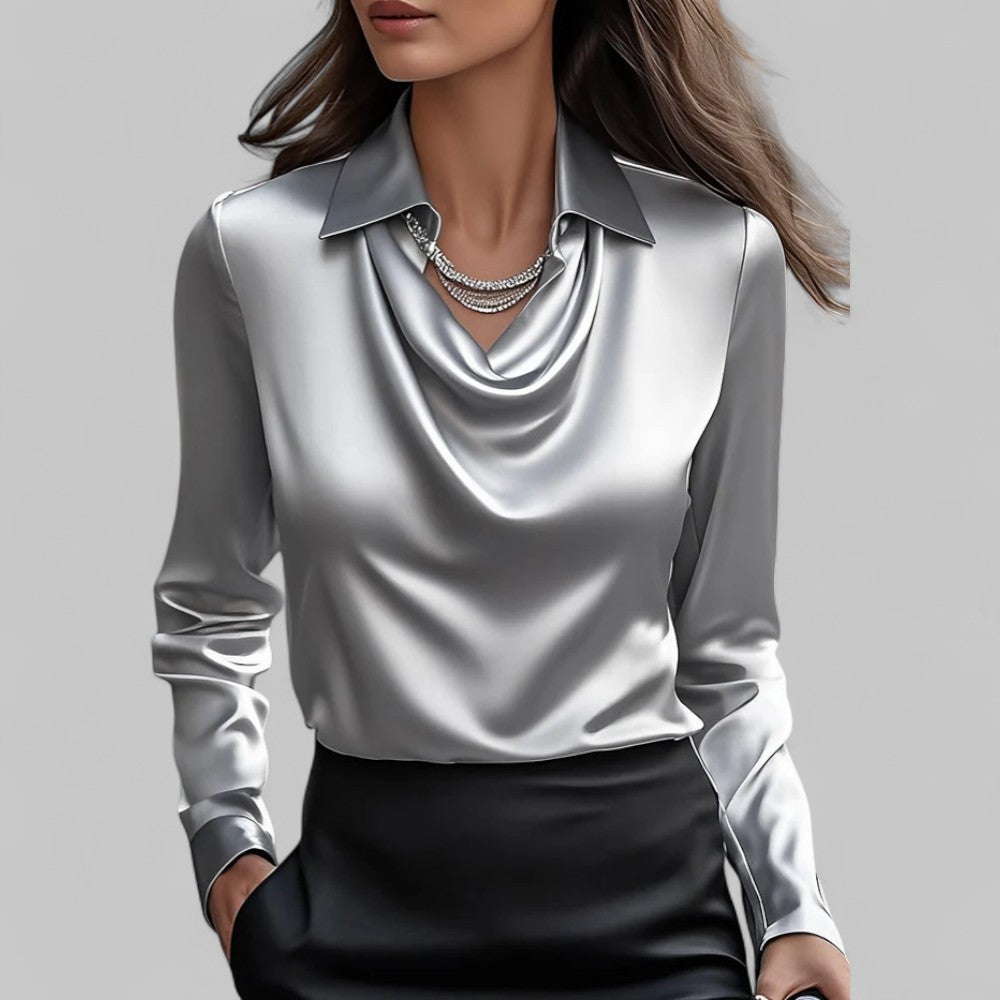 Lesley | Women’s Draped Collar Long Sleeve Slim Fit Blouse