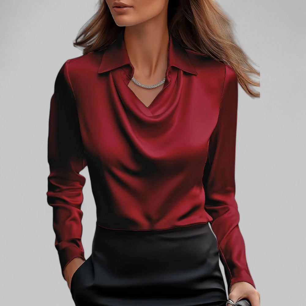 Lesley | Women’s Draped Collar Long Sleeve Slim Fit Blouse