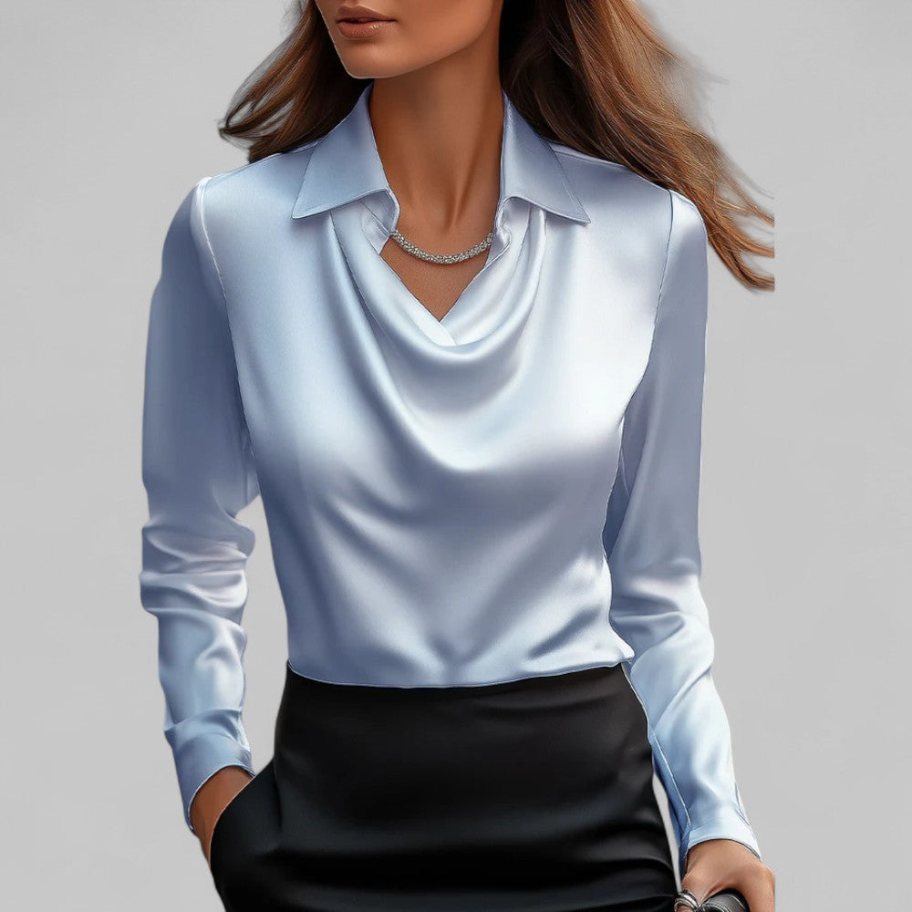 Lesley | Women’s Draped Collar Long Sleeve Slim Fit Blouse