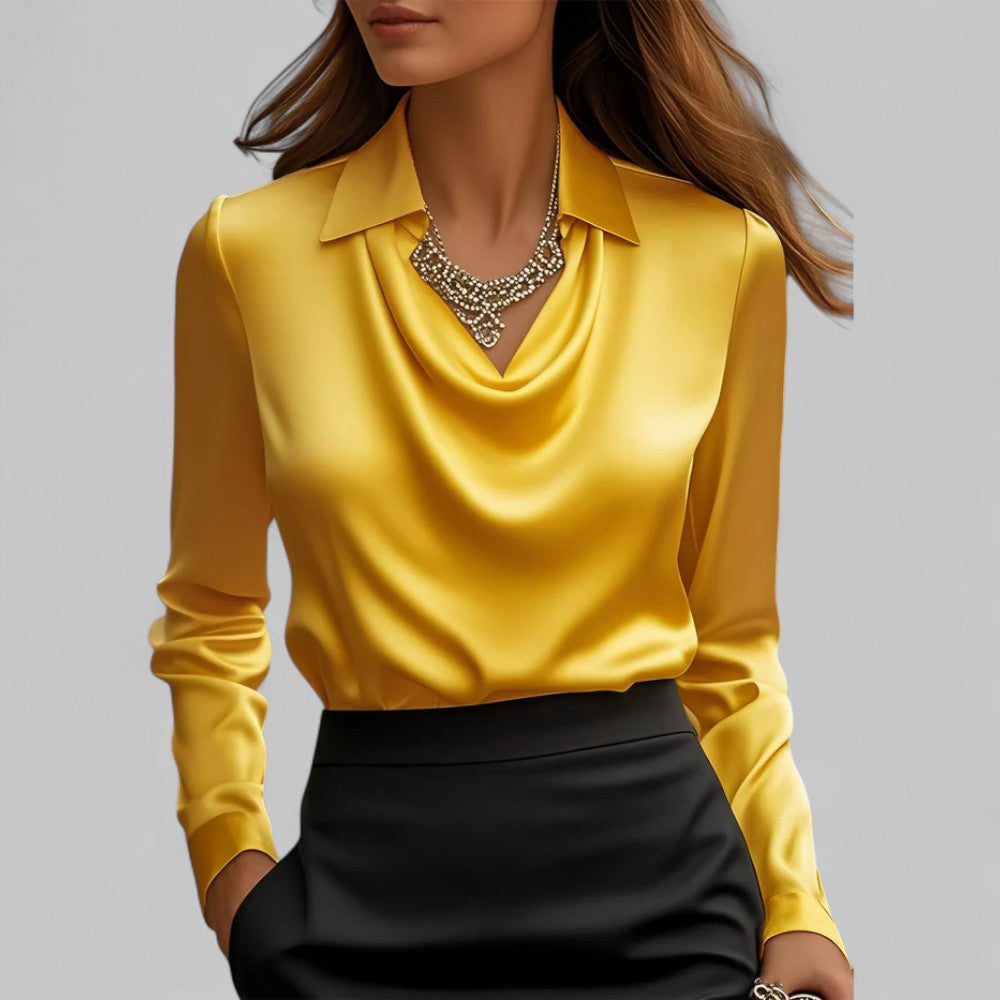Lesley | Women’s Draped Collar Long Sleeve Slim Fit Blouse