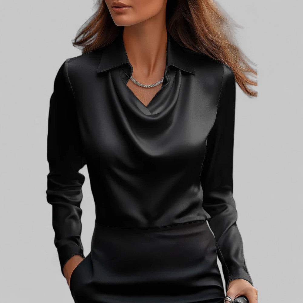Lesley | Women’s Draped Collar Long Sleeve Slim Fit Blouse