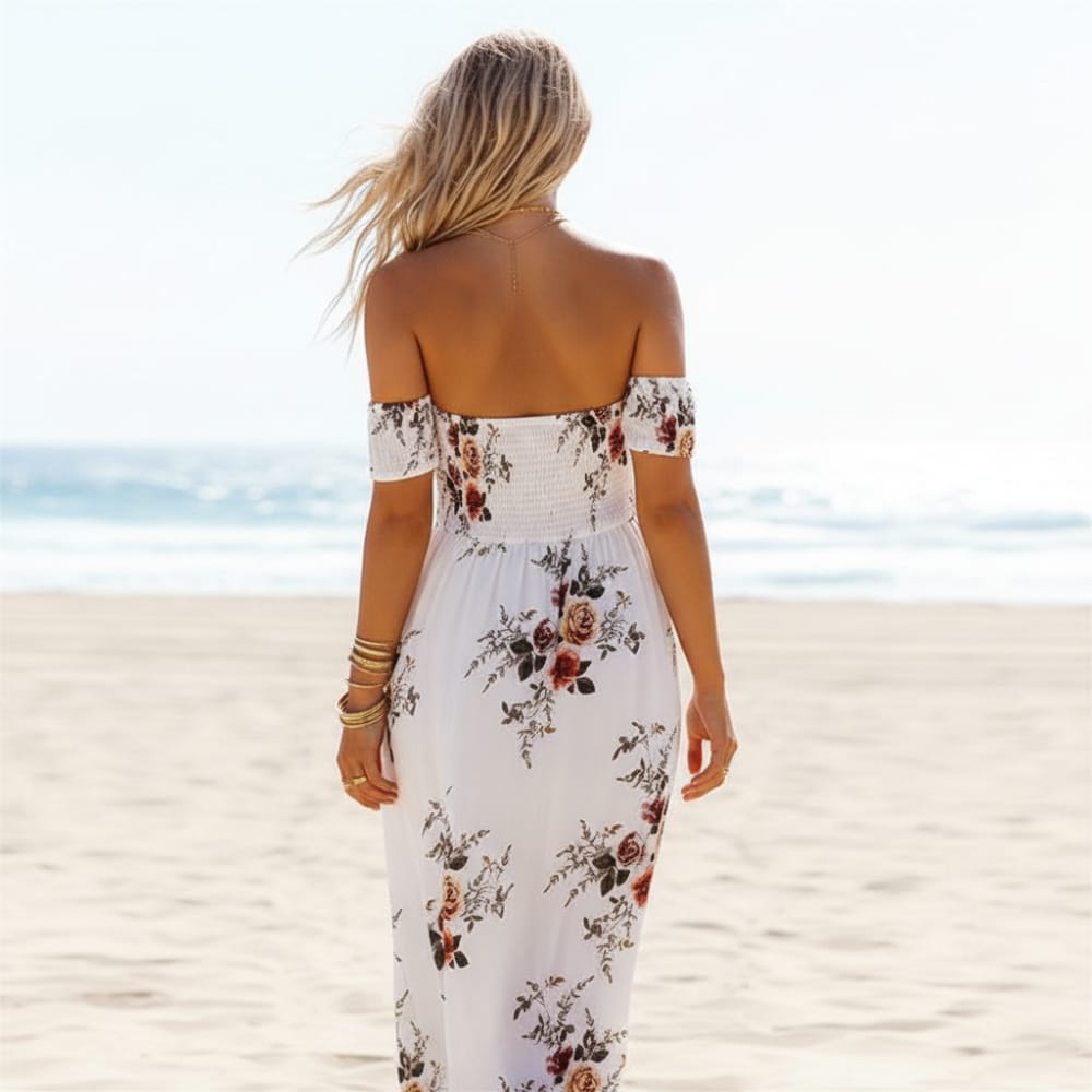 Leslie | Women's Floral High Slit Off Shoulder Boho Maxi Dress