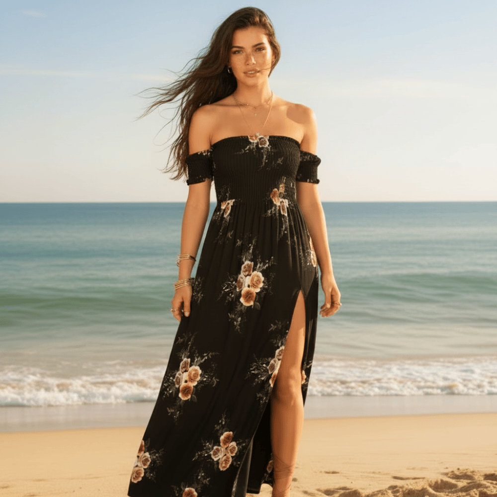 Leslie | Women's Floral High Slit Off Shoulder Boho Maxi Dress