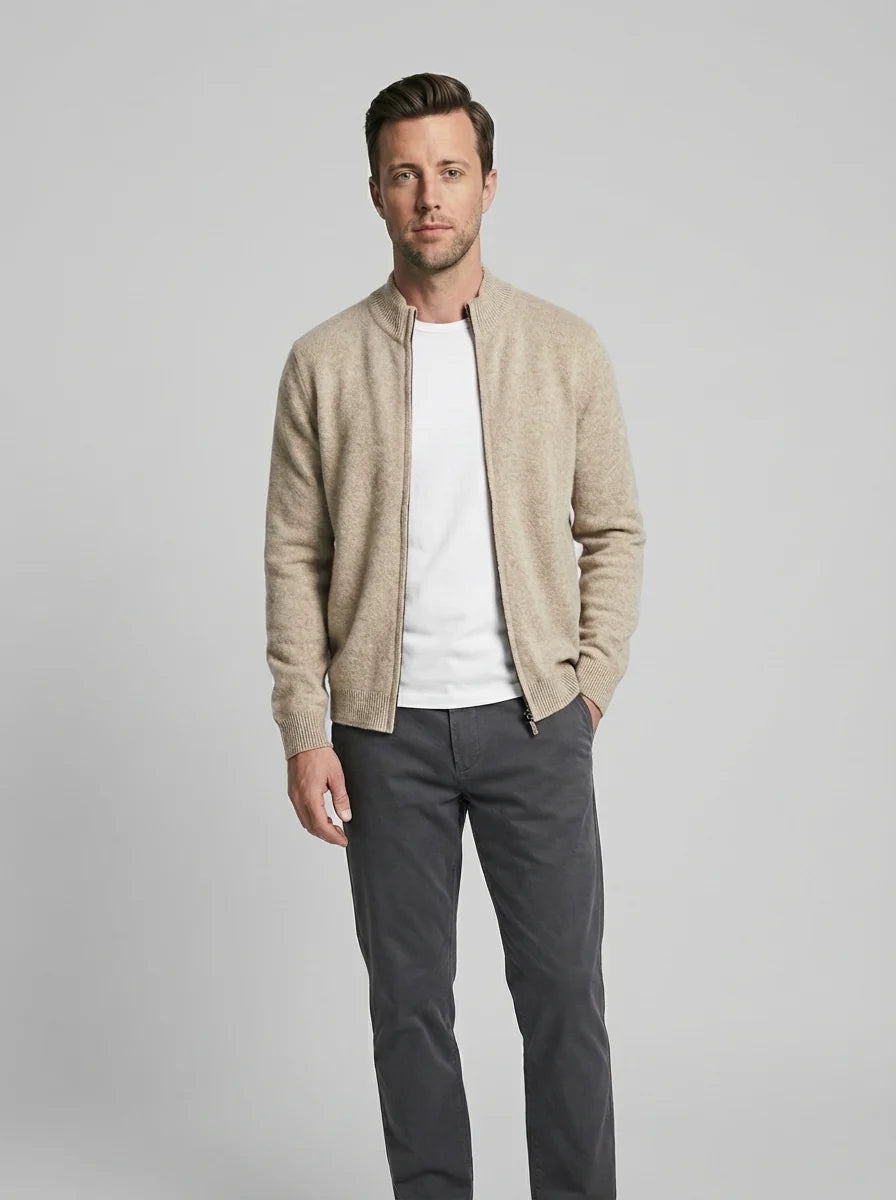 Liam | Men’s Ribbed Collar Zip Up Knit Cardigan
