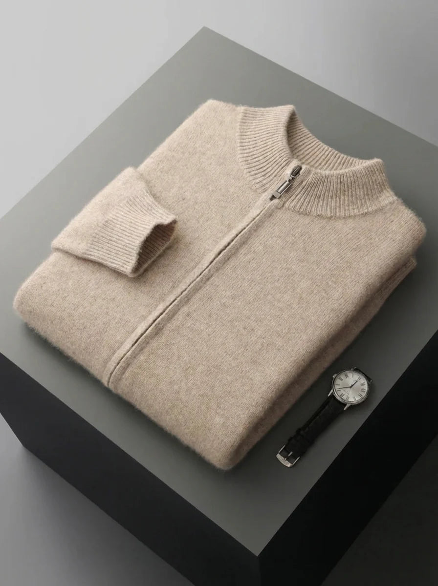 Liam | Men’s Ribbed Collar Zip Up Knit Cardigan