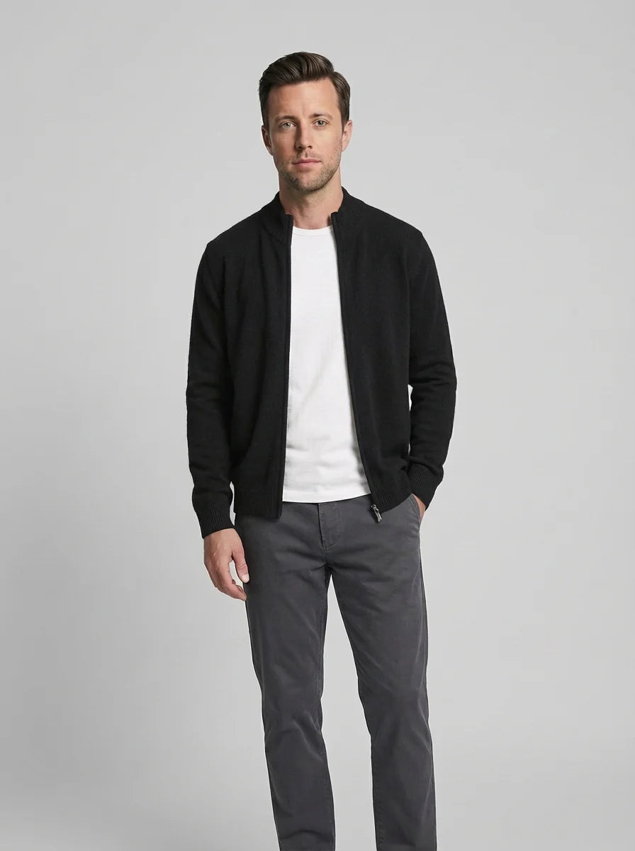 Liam | Men’s Ribbed Collar Zip Up Knit Cardigan
